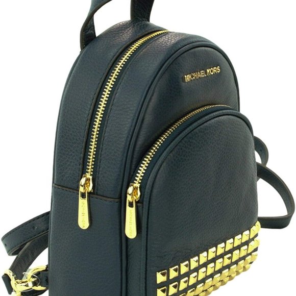 Michael Kors Abbey Mini Backpack Bag Studded Pebbled Leather (Black)